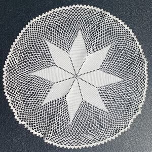 Vintage Large 14" Round Star Handmade Ivory Crochet Lace Doily Table Centerpiece